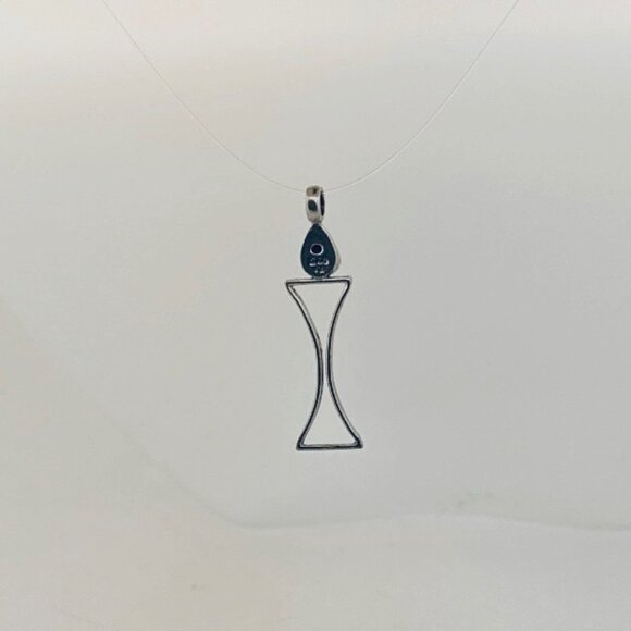 Vintage Sterling Silver 925 Red Stone Modernist Hourglass Pendant Estate Jewelry - Picture 3 of 9